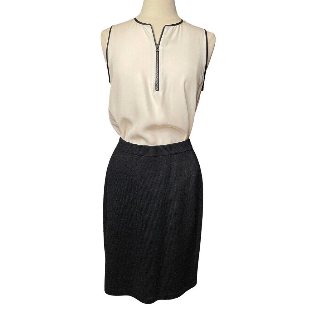 ST. JOHN Caviar Santana Knit Pencil Skirt Elastic Waist Black Size 10